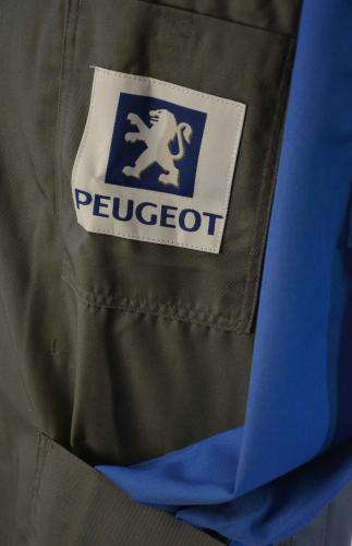 Herren Arbeitskittel mit Peugeot-Logo in mittelgrau/knigsblau