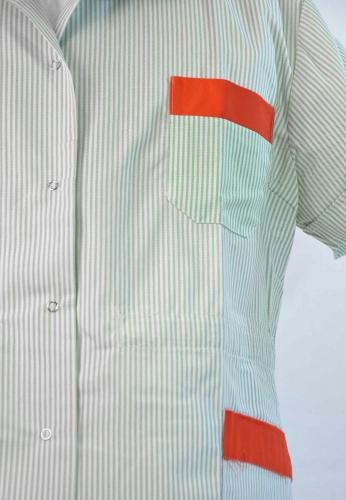 Diolen Damenkittel Kittel gestreift in weiß/grün mit kurzen Ärmeln
